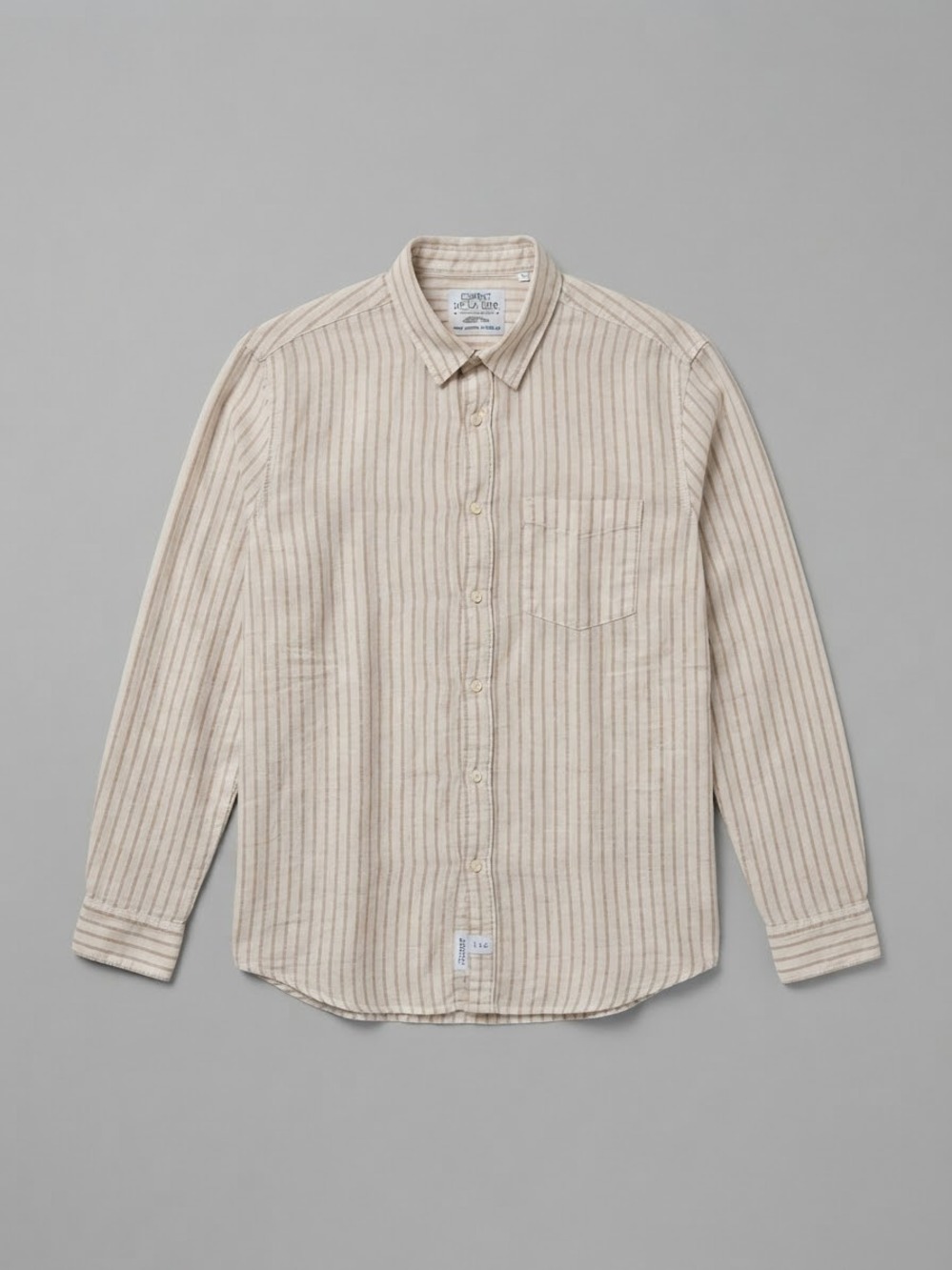 Esprit De La Mer Shirt Mens Size XXL Beige Striped 100% Linen Long Sleeve casual